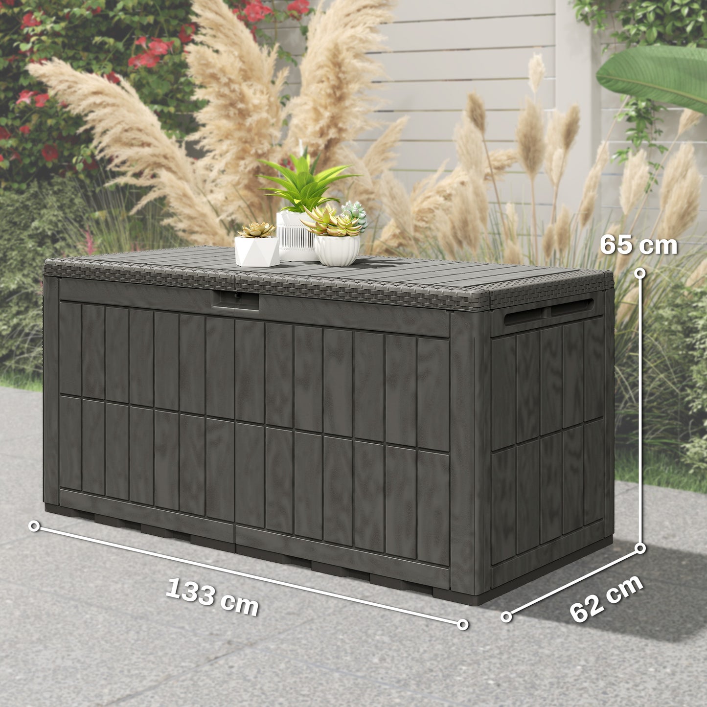 440L Garden Storage Box, Waterproof Resin Deck Box w/Lockable Lid