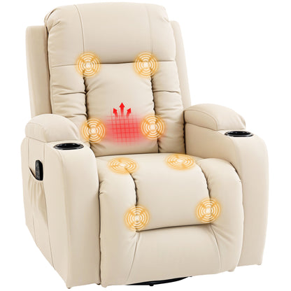 Massage Recliner Chair with 8 Vibration & Heat, Cream