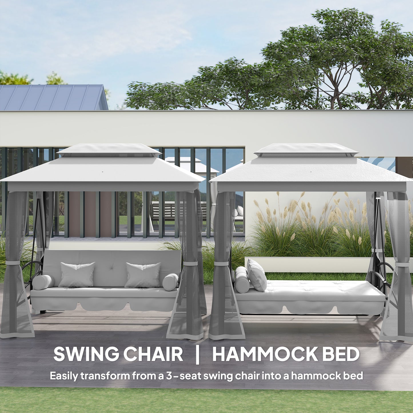 3 Seater Swing Chair Hammock Gazebo Patio Bench Outdoor Light Grey