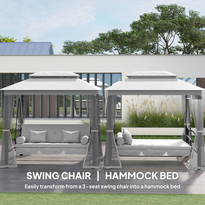 3 Seater Swing Chair Hammock Gazebo Patio Bench Outdoor Light Grey