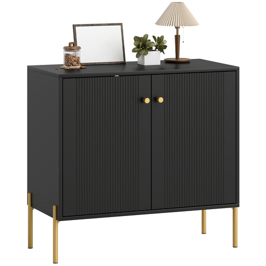 Modern Sideboard Buffet Cabinet with Fluted Doors, Coffee Bar Cabinet with Adjustable Shelf and Steel Legs for Kitchen, Dining Room, Living Room, Black