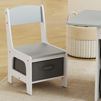 Kids Table and Chair Set with 6 Removable Drawers, Light Grey
