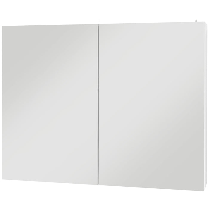 kleankin Bathroom Mirror Cabinet with Light, Bathroom Storage Cupboard with Adjustable Shelf, USB Charge, 90x15x70cm, White