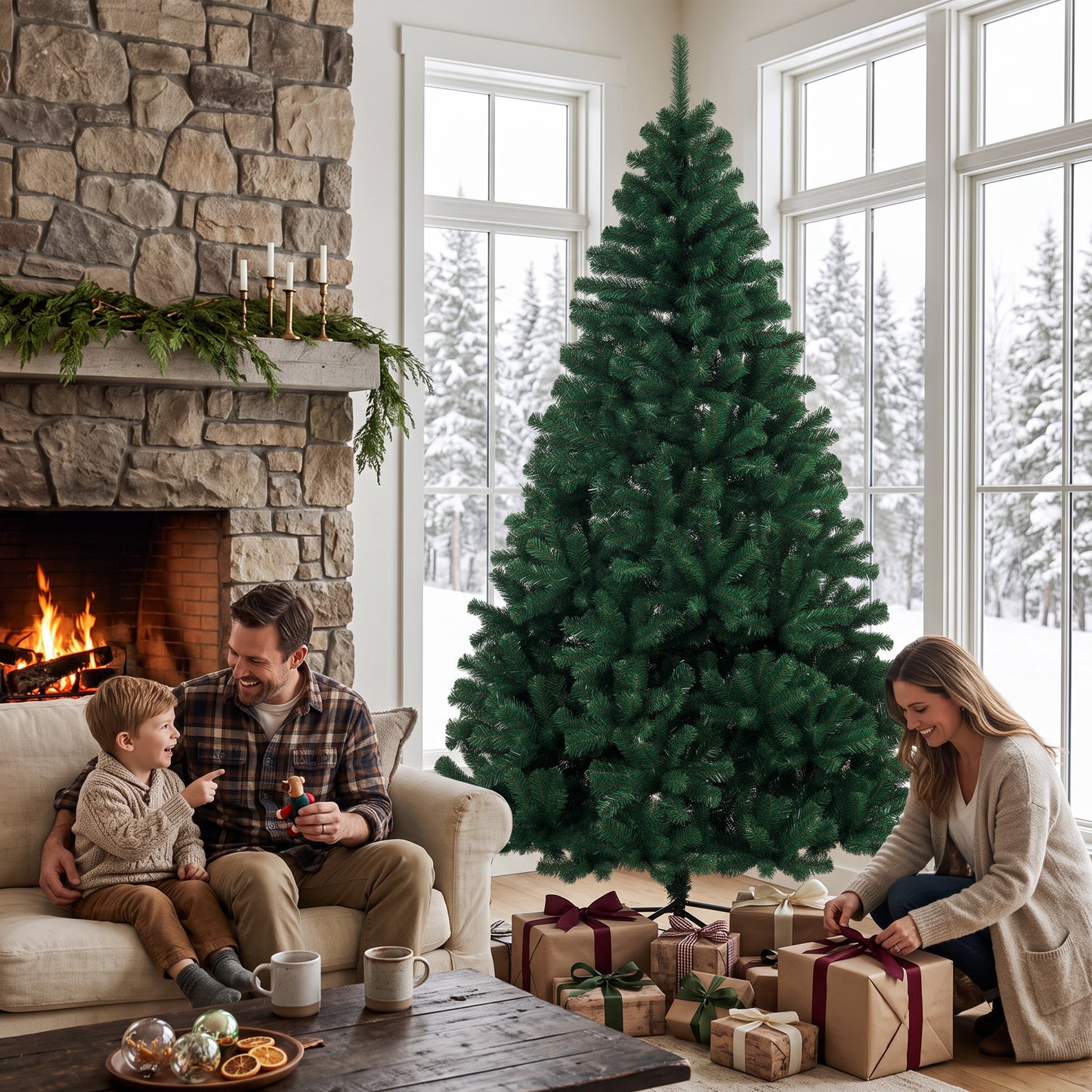Artificial Christmas Tree with Hinged Design, 210cm Fir Tree