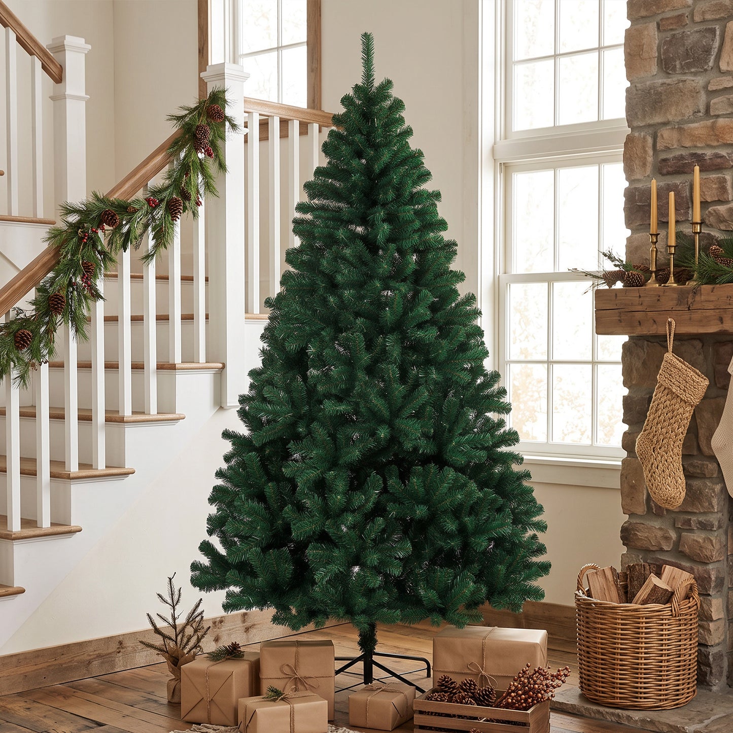 Artificial Christmas Tree with Hinged Design, 210cm Fir Tree