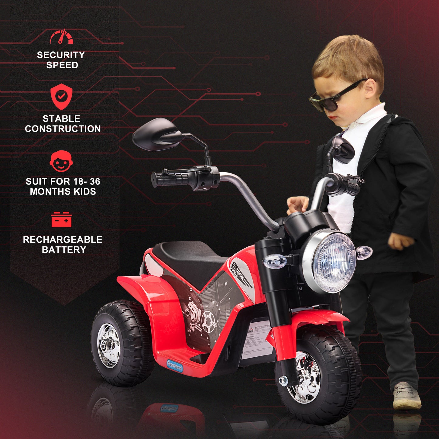 Kids 6V Electric Motorcycle Ride-On Toy Battery 18 - 36 Months Red