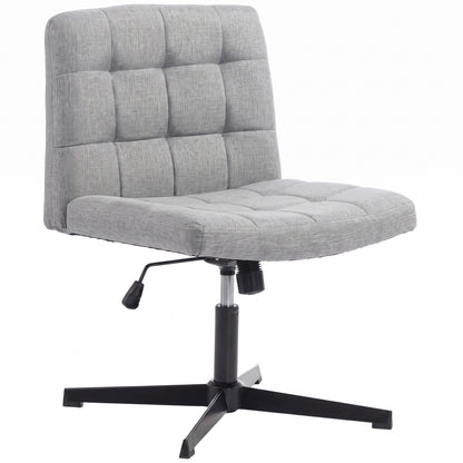 Armless Office Chair, Cross Legged Vanity Chair with Wide Seat, Grey