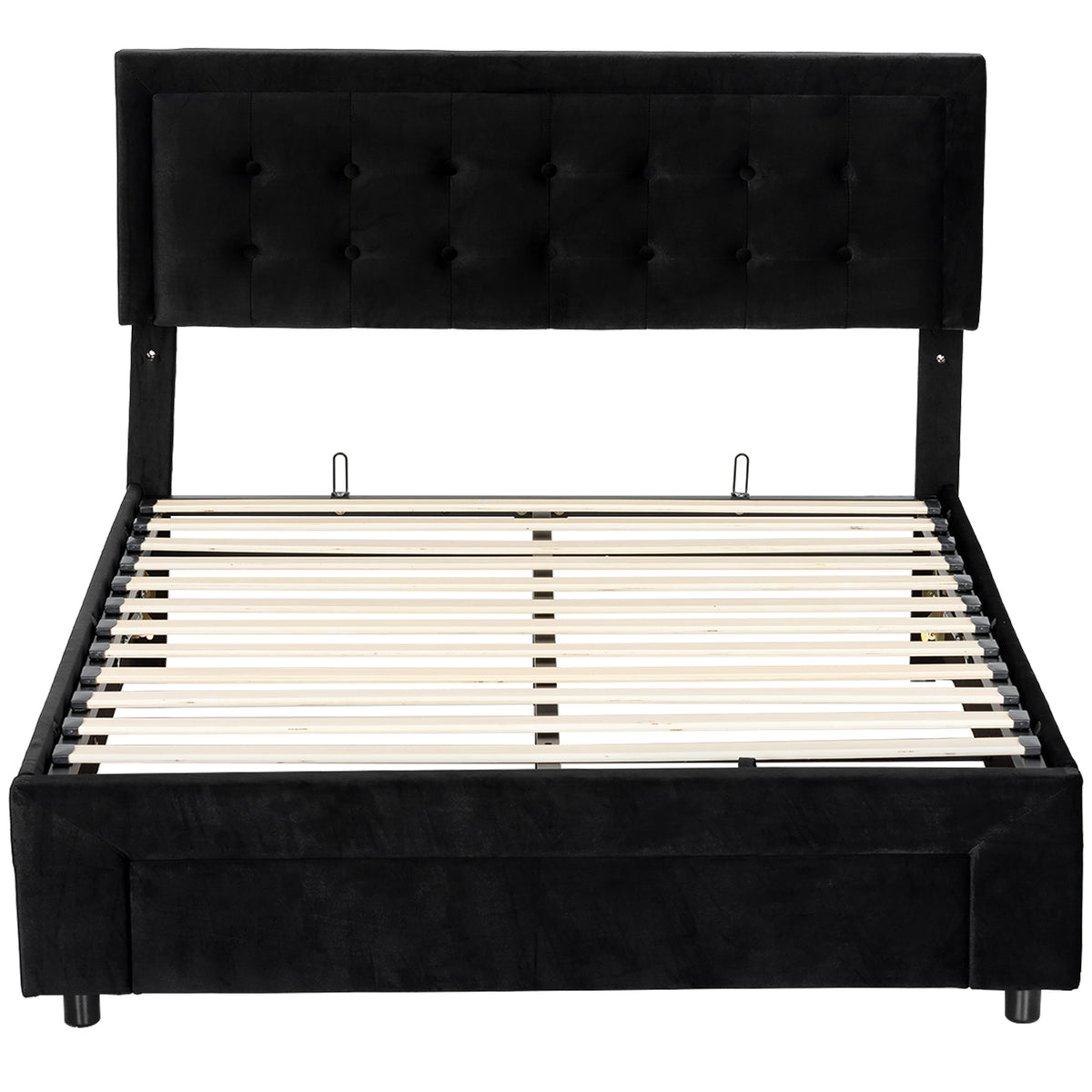 King Size Bed Frame with Storage and Adjustable Headboard, Black