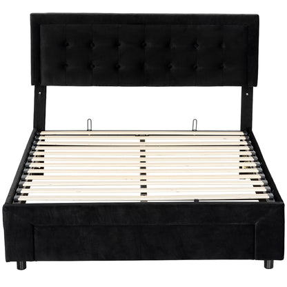 King Size Bed Frame with Storage and Adjustable Headboard, Black