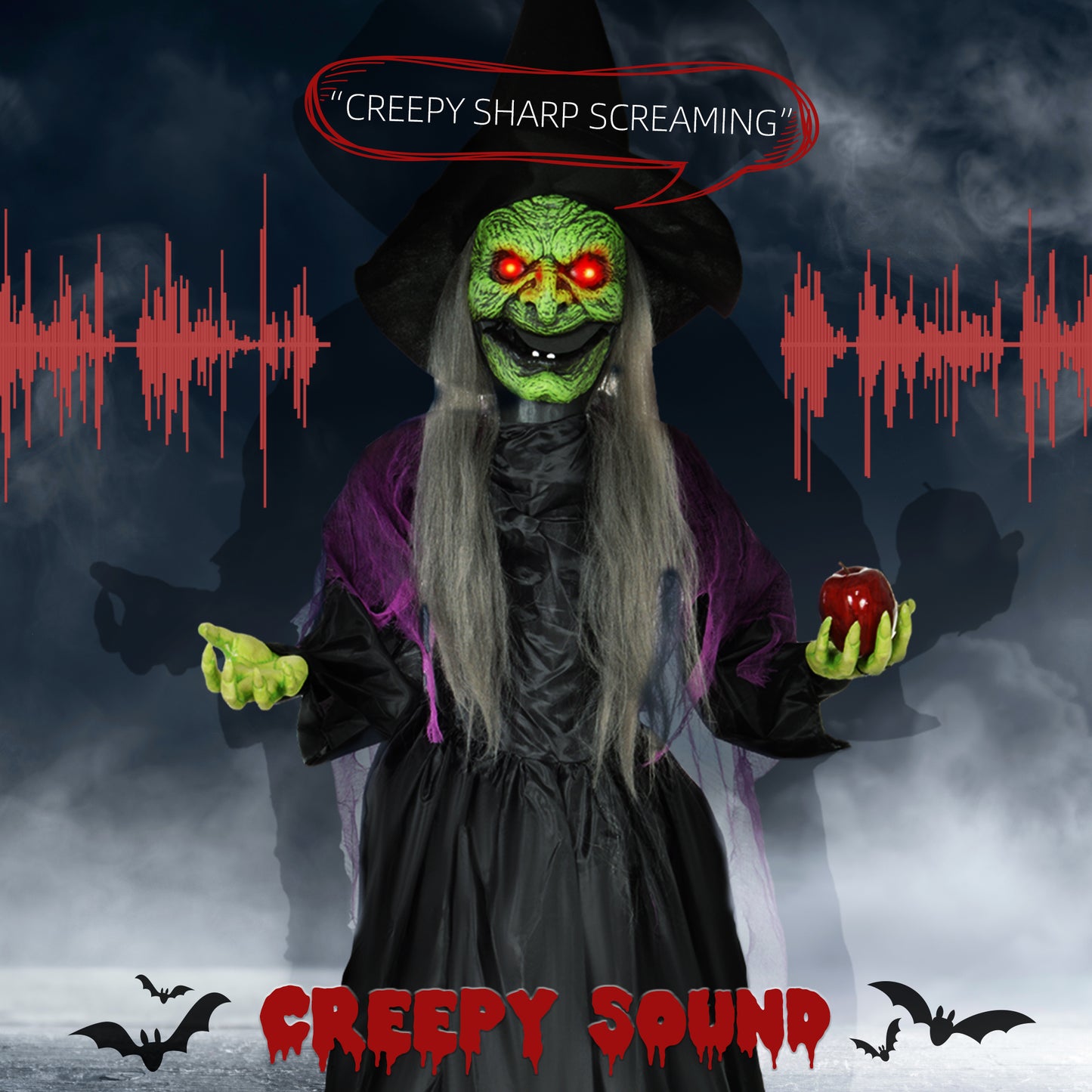 Voice Activated Halloween Animatronics Witch, Battery Operated