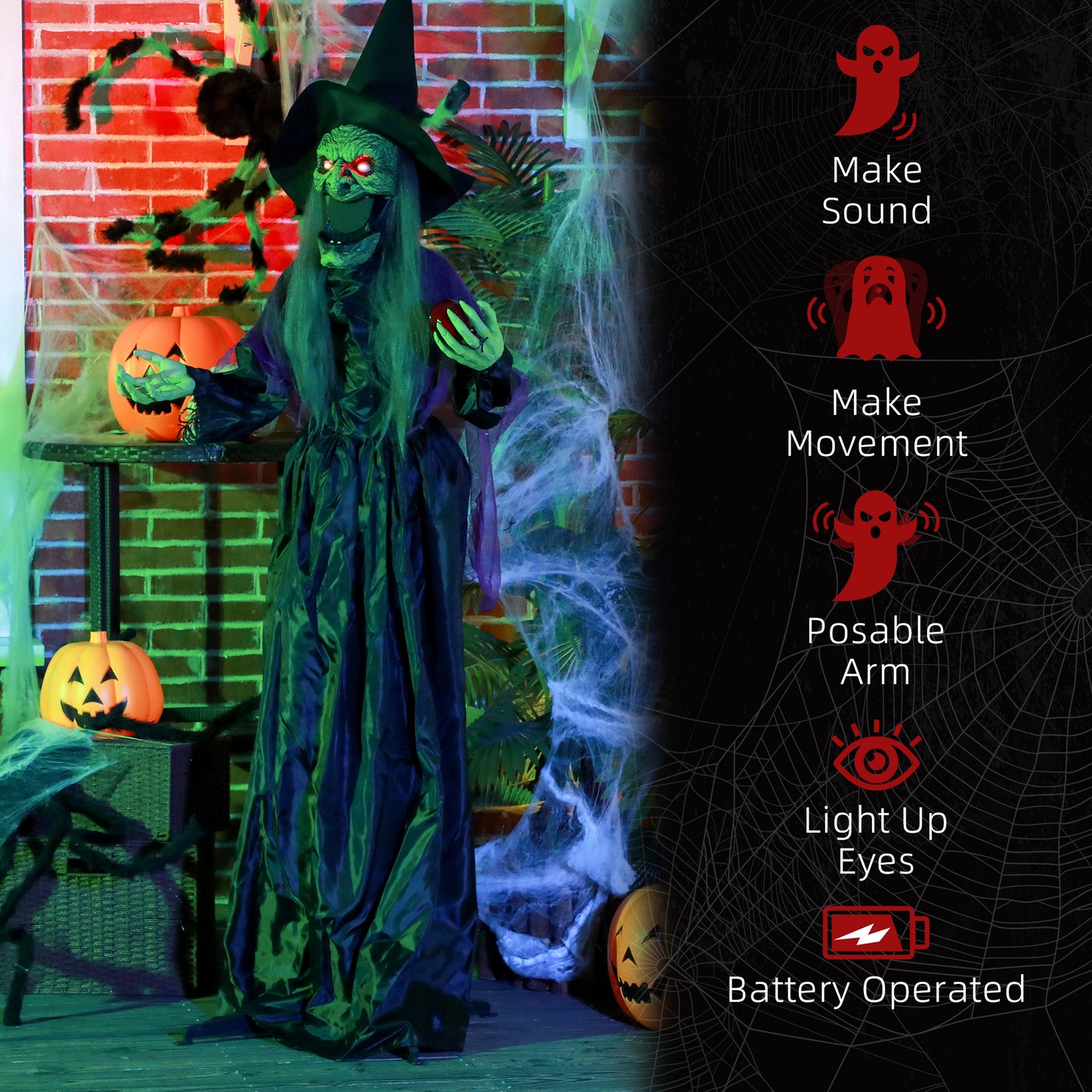 Voice Activated Halloween Animatronics Witch, Battery Operated