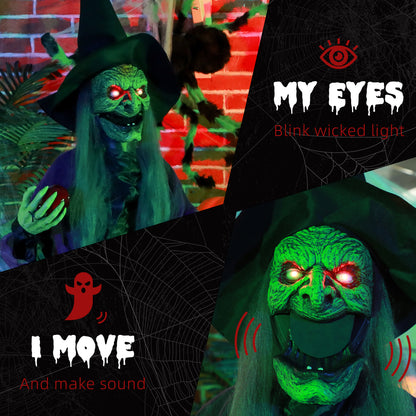 Voice Activated Halloween Animatronics Witch, Battery Operated