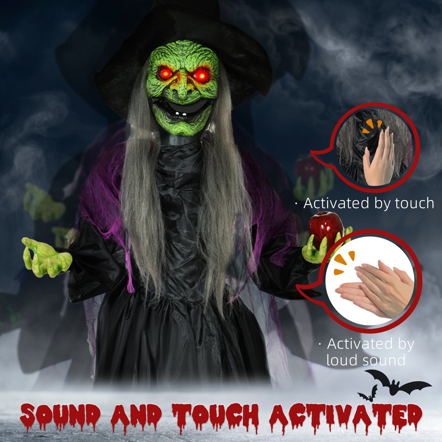 Voice Activated Halloween Animatronics Witch, Battery Operated