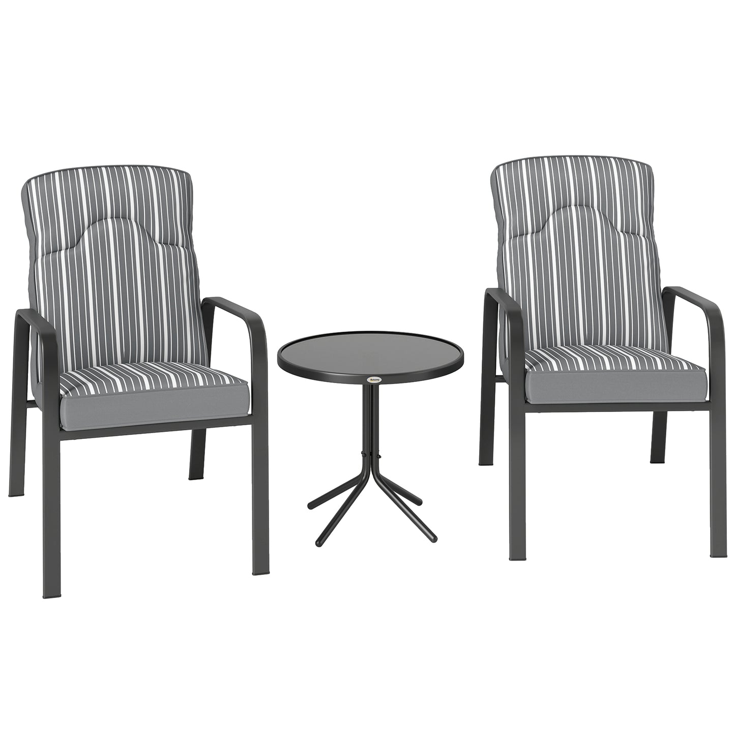 3-Piece Recliner Garden Chairs and Tempered Glass Table Set, Grey