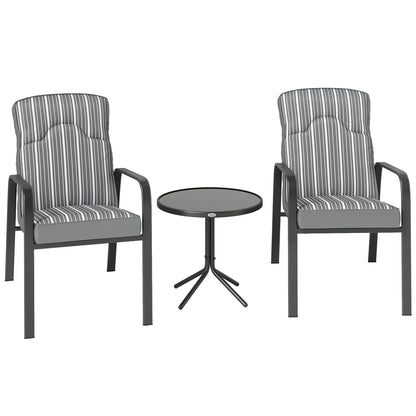 3-Piece Recliner Garden Chairs and Tempered Glass Table Set, Grey
