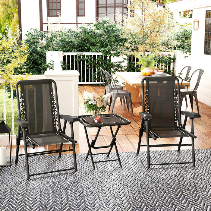 3 Pieces Folding Garden Bistro Set with Cup Holders, Black