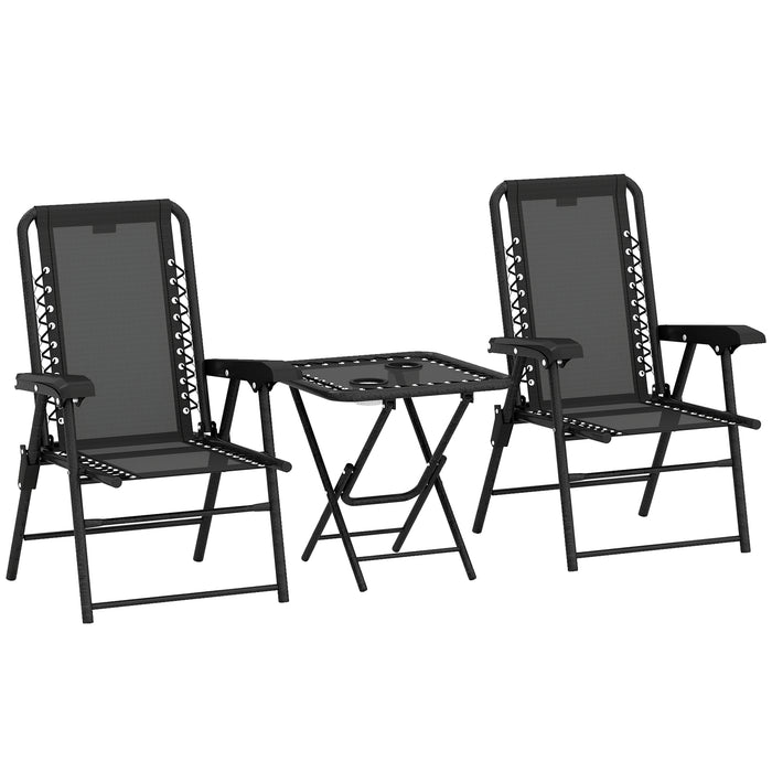 3 Pieces Folding Garden Bistro Set with Cup Holders, Black