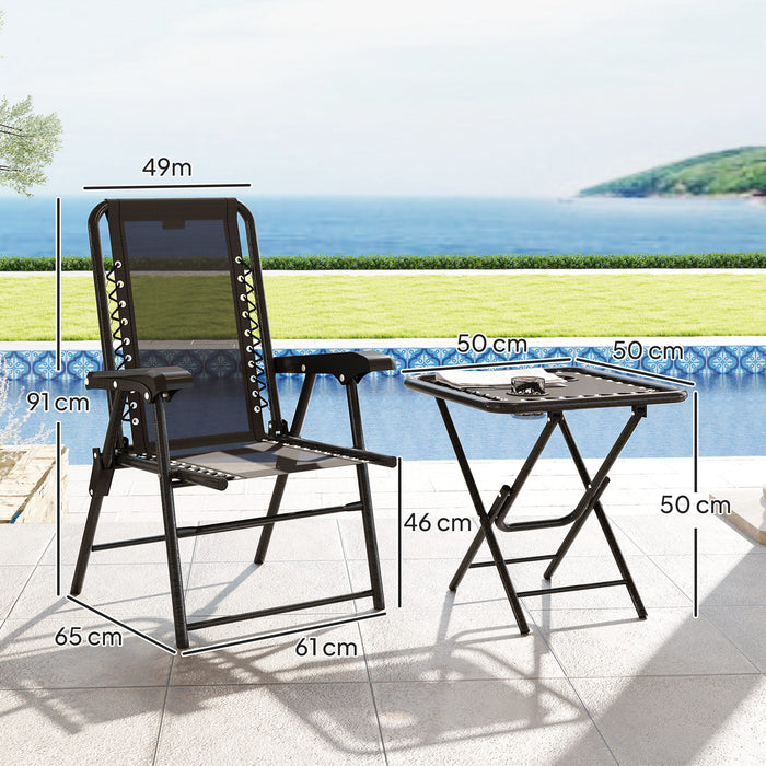 3 Pieces Folding Garden Bistro Set with Cup Holders, Black