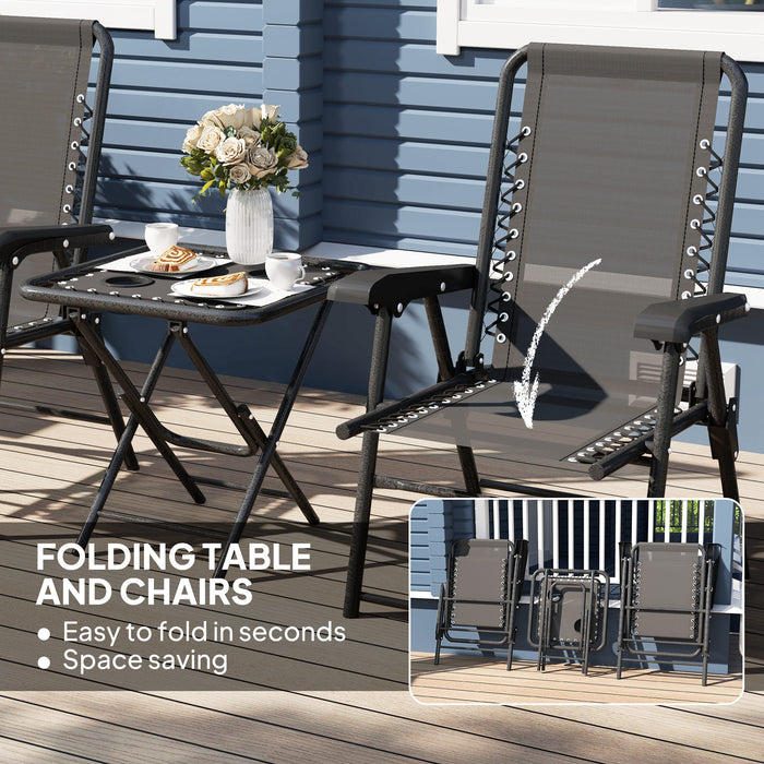 3 Pieces Folding Garden Bistro Set with Cup Holders, Black