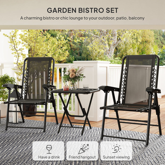 3 Pieces Folding Garden Bistro Set with Cup Holders, Black