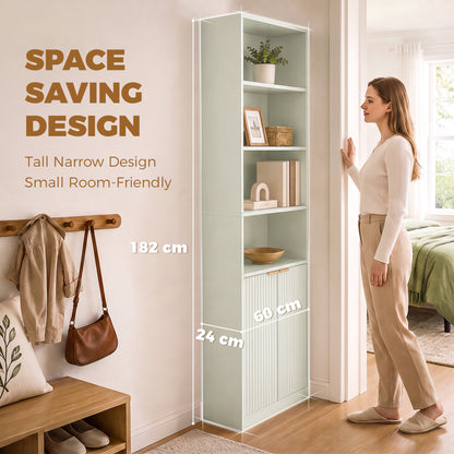 6-Tier Tall Bookcase with Adjustable Shelf Cabinet, Light Green