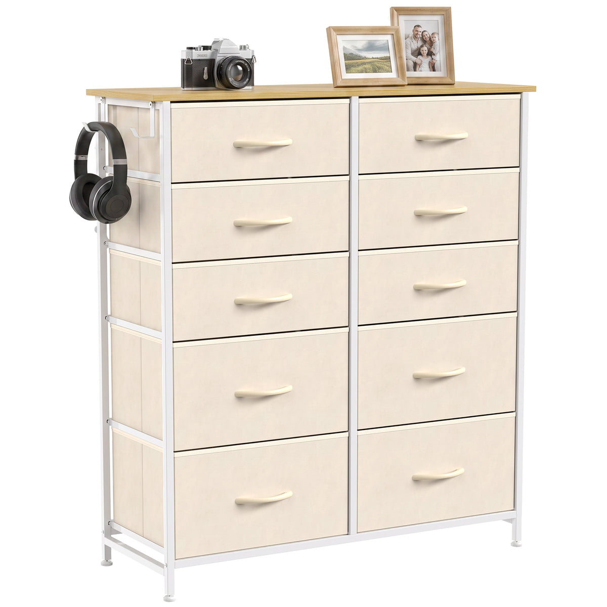 Fabric Chest of Drawers, 10 Drawer Dresser for Bedroom, Beige