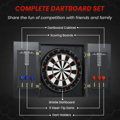 Bristle Dartboard Set with Cabinet, 6 Steel Tip Darts, Dart Board