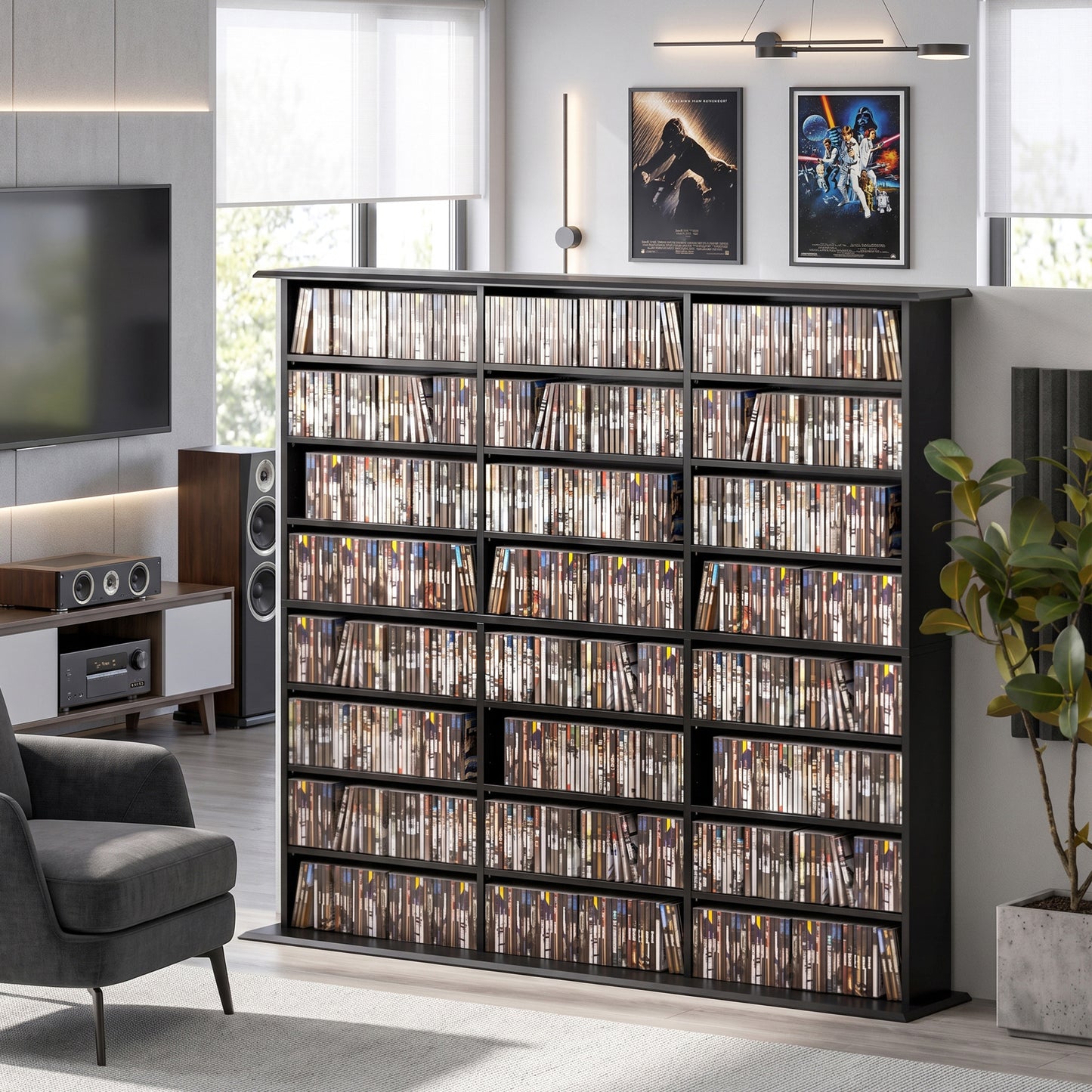 DVD Storage Unit, Media Storage Shelf with 24 Compartments, Black