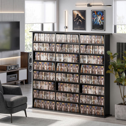 DVD Storage Unit, Media Storage Shelf with 24 Compartments, Black