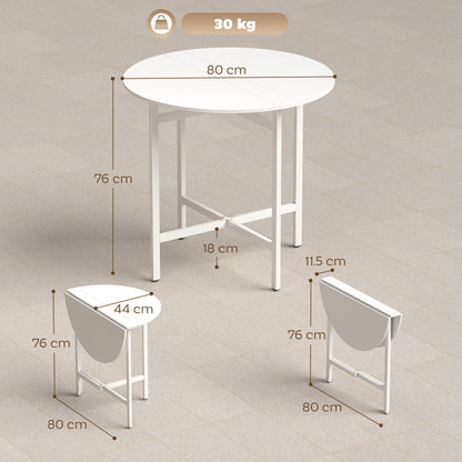 Folding Dining Table, Collapsible Drop Leaf Table for Small Spaces, Extendable Kitchen Table with Steel Frame, White