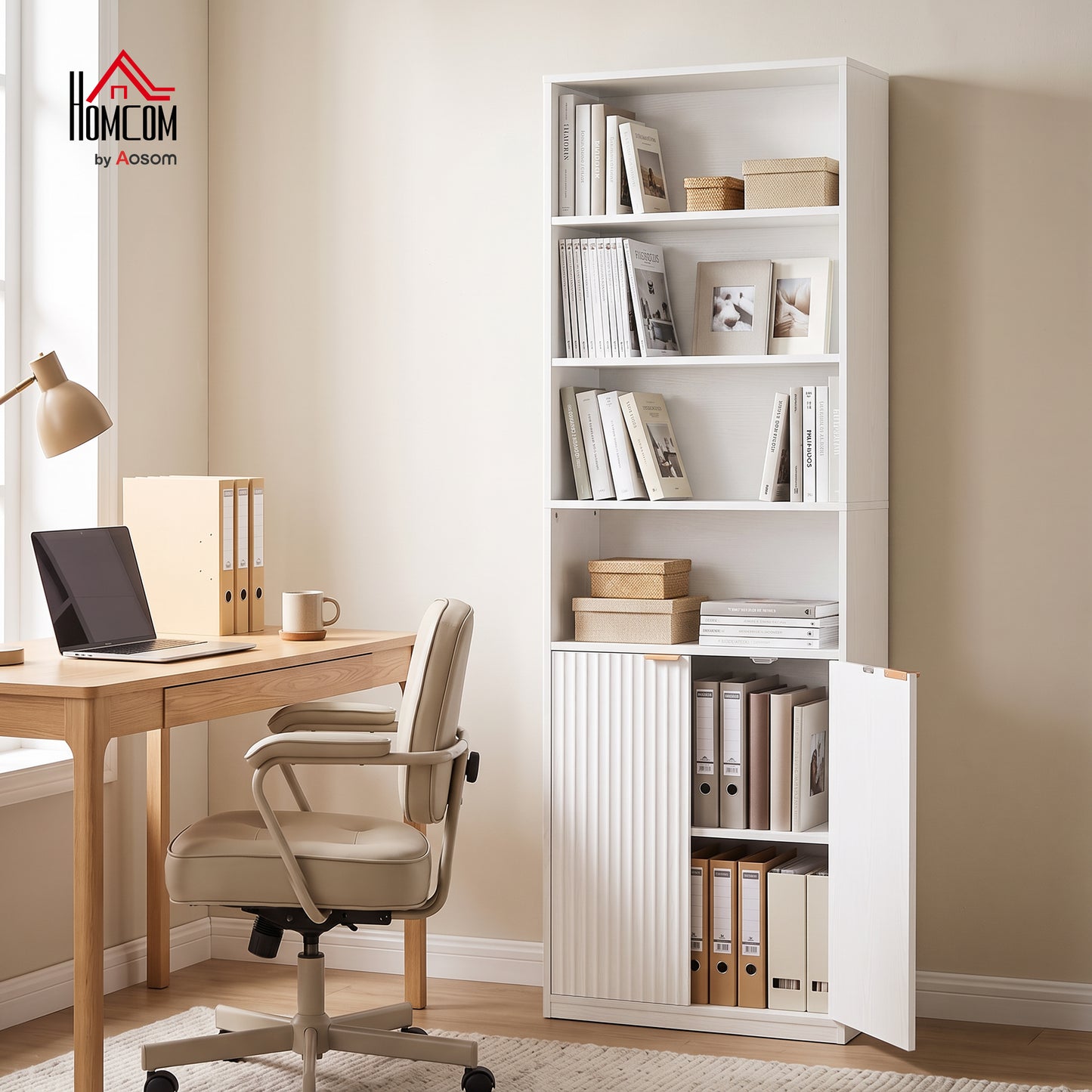Bookcase with Adjustable Shelf 6-Tier Tall Bookshelf, White