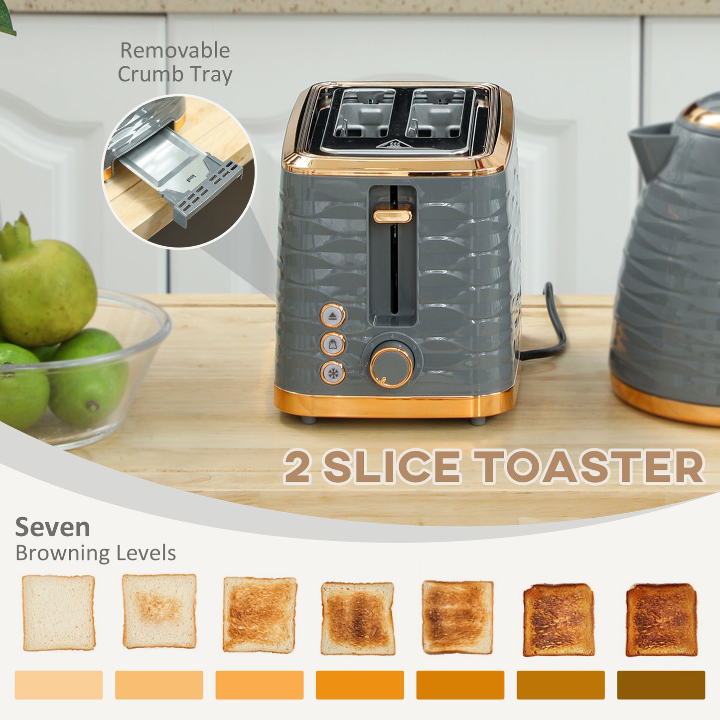 Kettle and Toaster Set 1.7L Rapid Boil Kettle & 2 Slice Toaster Grey