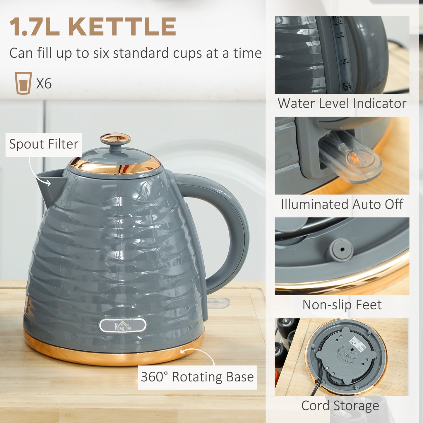 Kettle and Toaster Set 1.7L Rapid Boil Kettle & 2 Slice Toaster Grey