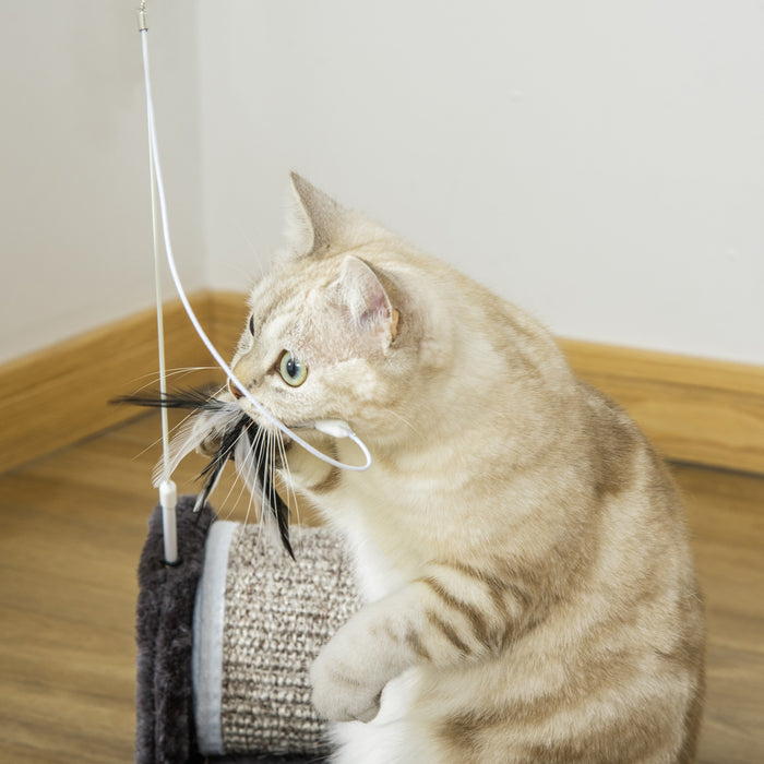 Cat Scratcher Sisal Scratching Pad Mat Board Kitten Toy with Roller Feather Teaser, 44 x 24 x 16 cm, Grey