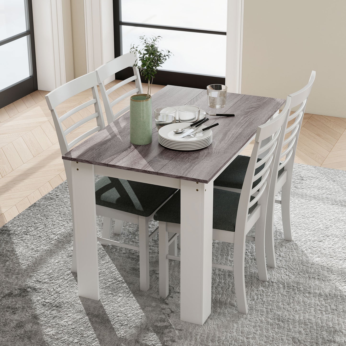Dining Table for 4-6 People, Wood Effect Tabletop, Grey