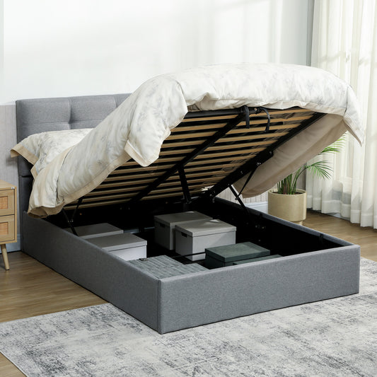 Upholstered Double Ottoman Bed, 4ft6 Double Ottoman Bed with Gas Lift Storage - Grey