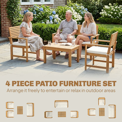 4 Seater Wooden Garden Furniture Set with Loveseat, Chairs, Table