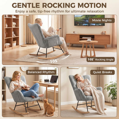 Tufted Rocking Chair with Side Pockets, Light Grey