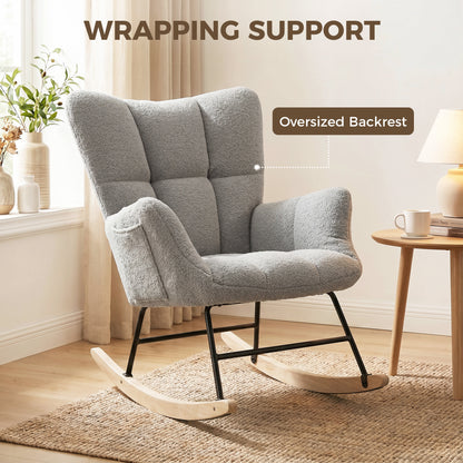 Tufted Rocking Chair with Side Pockets, Light Grey