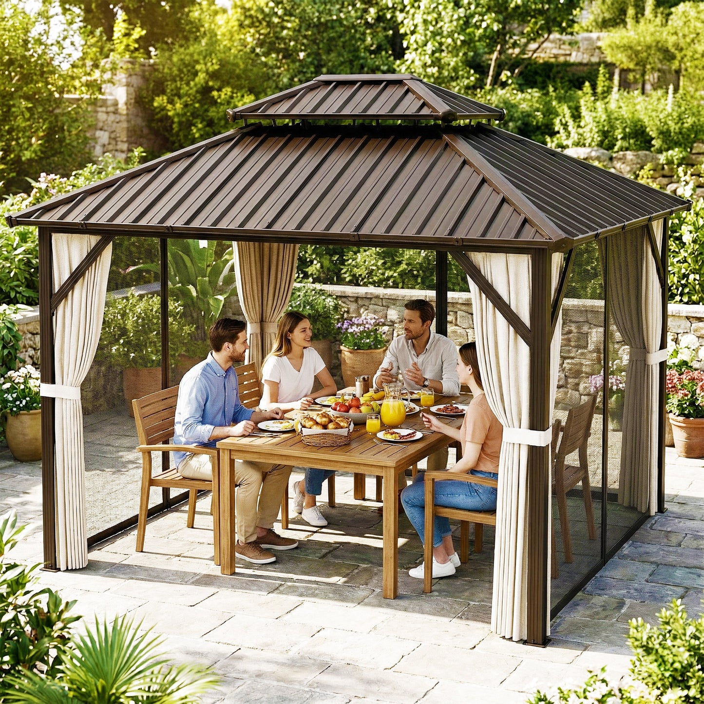 3 x 3 m Hardtop Gazebo Canopy with Aluminium Frame, Garden Gazebo