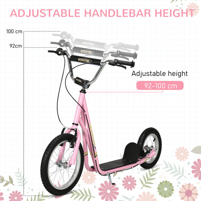 Teen Scooter Adjustable Height Dual Brakes Rubber Wheels Kickstand, Pink