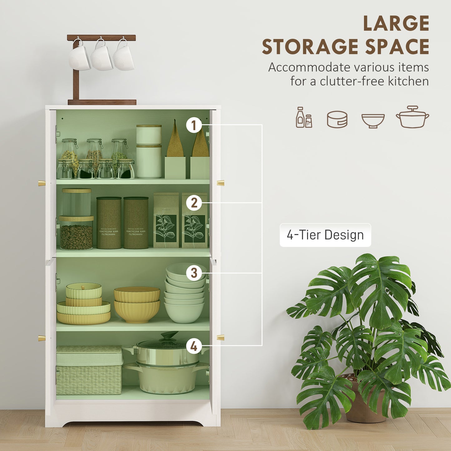 110cm Kitchen Cupboard with 4 Arched Doors and 2 Adjustable Shelves