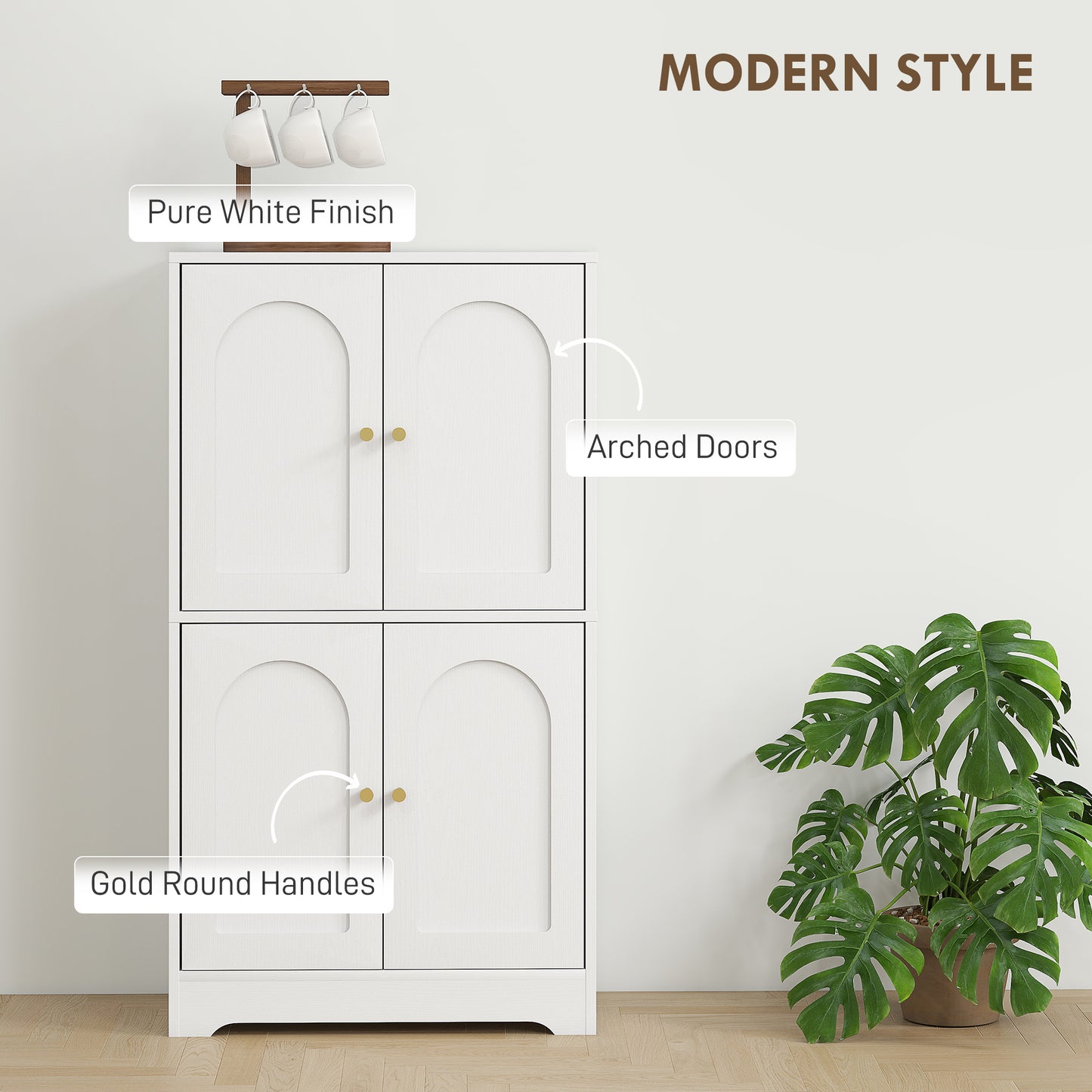 110cm Kitchen Cupboard with 4 Arched Doors and 2 Adjustable Shelves
