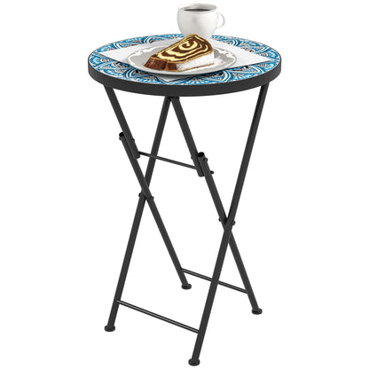 Mosaic Garden Table, 35.5cm Folding Coffee Table, Blue
