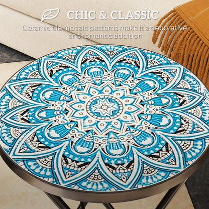 Mosaic Garden Table, 35.5cm Folding Coffee Table, Blue
