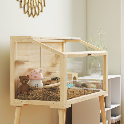 Wooden Hamster Cage, Gerbils Cage with Openable Top and Seesaws