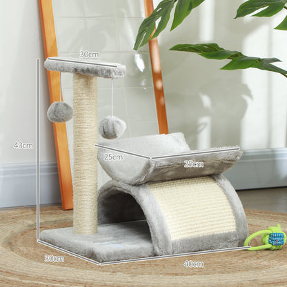Cat Tree Tower, Rotatable Top Bar, Sisal Post, Tunnel, Balls, Grey