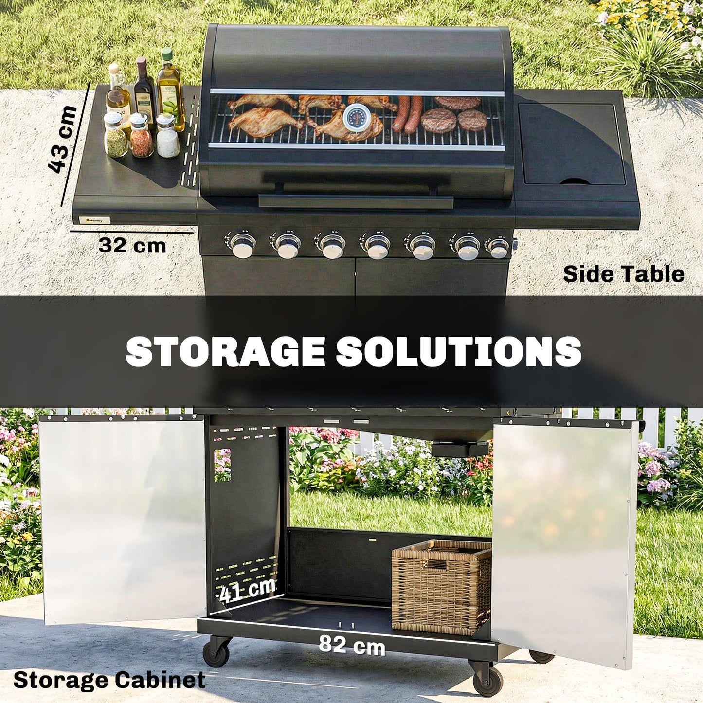 6+1 Burner Gas BBQ Grill, Barbecue Grill with Warming Rack, Black