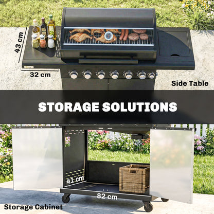 6+1 Burner Gas BBQ Grill, Barbecue Grill with Warming Rack, Black