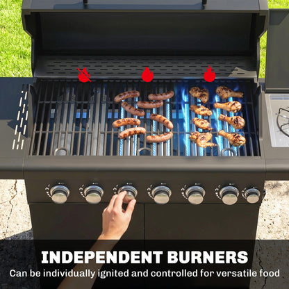 6+1 Burner Gas BBQ Grill, Barbecue Grill with Warming Rack, Black